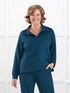 Odell fleece polo sweatshirt for women in Atlantic on model Donna, size S Regular @Donna-S-regular 