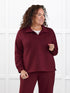 Odell fleece polo sweatshirt for women in Merlot on model Kerri, size M Petite @Kerri-M-petite 