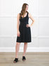 Rae reversible neckline knee length dress for women in Black on model Bethany, size S @Bethany-S 