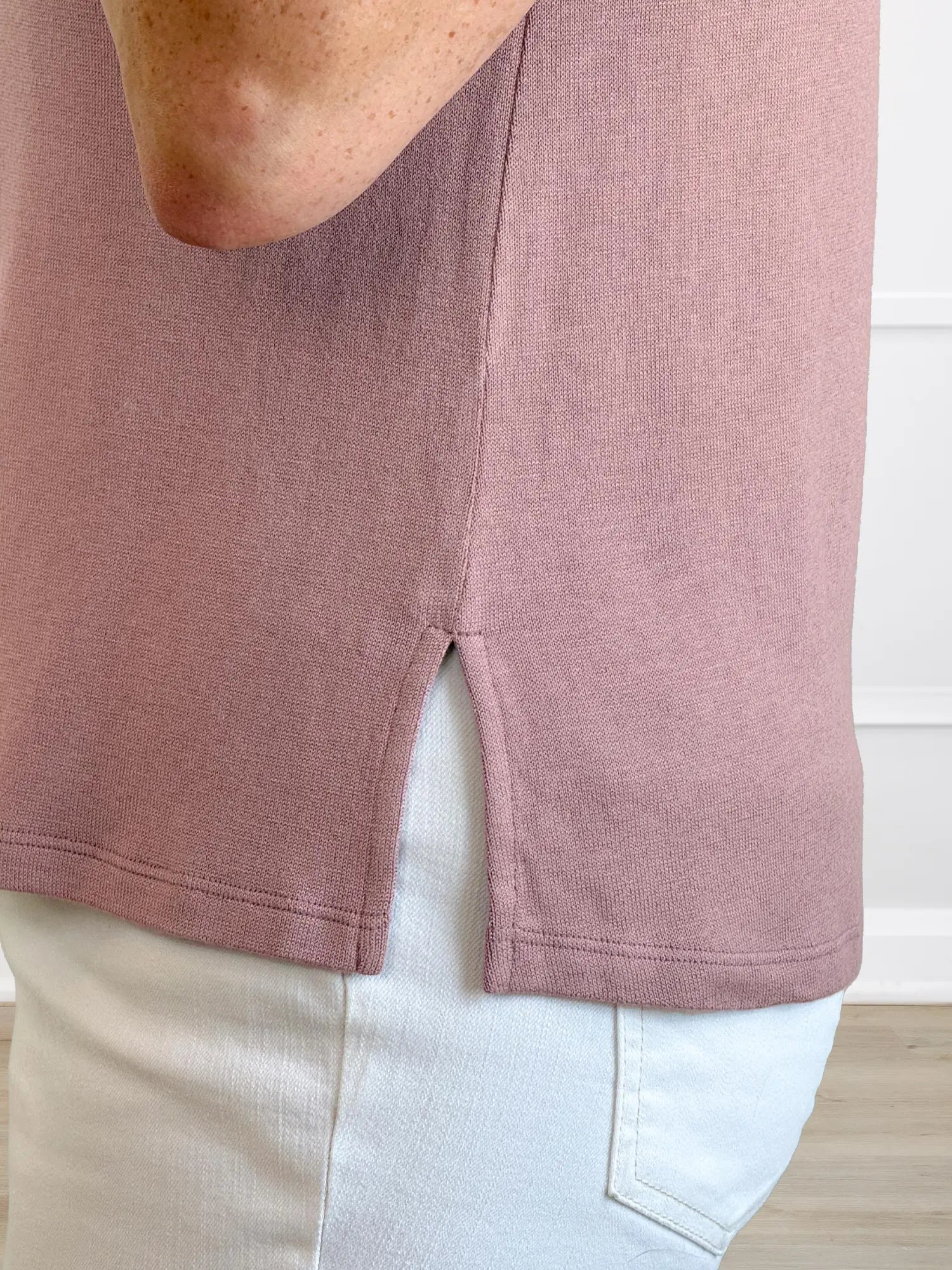 Ricki reversible neckline sweater knit tank in Rose mauve 