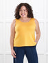 Ricki reversible neckline sweater knit tank for women in Daffodil on model Kerri, size M @Kerri-M 