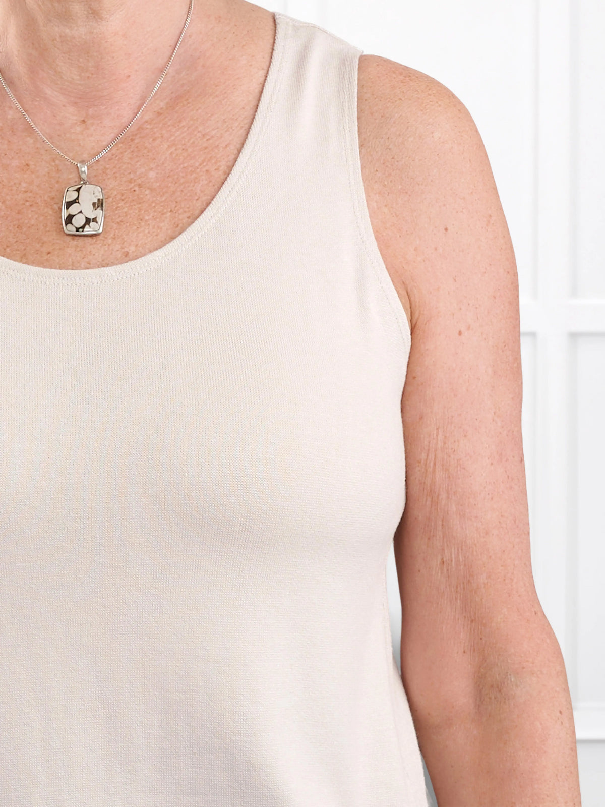 Ricki reversible neckline sweater knit tank for women in Seashell 