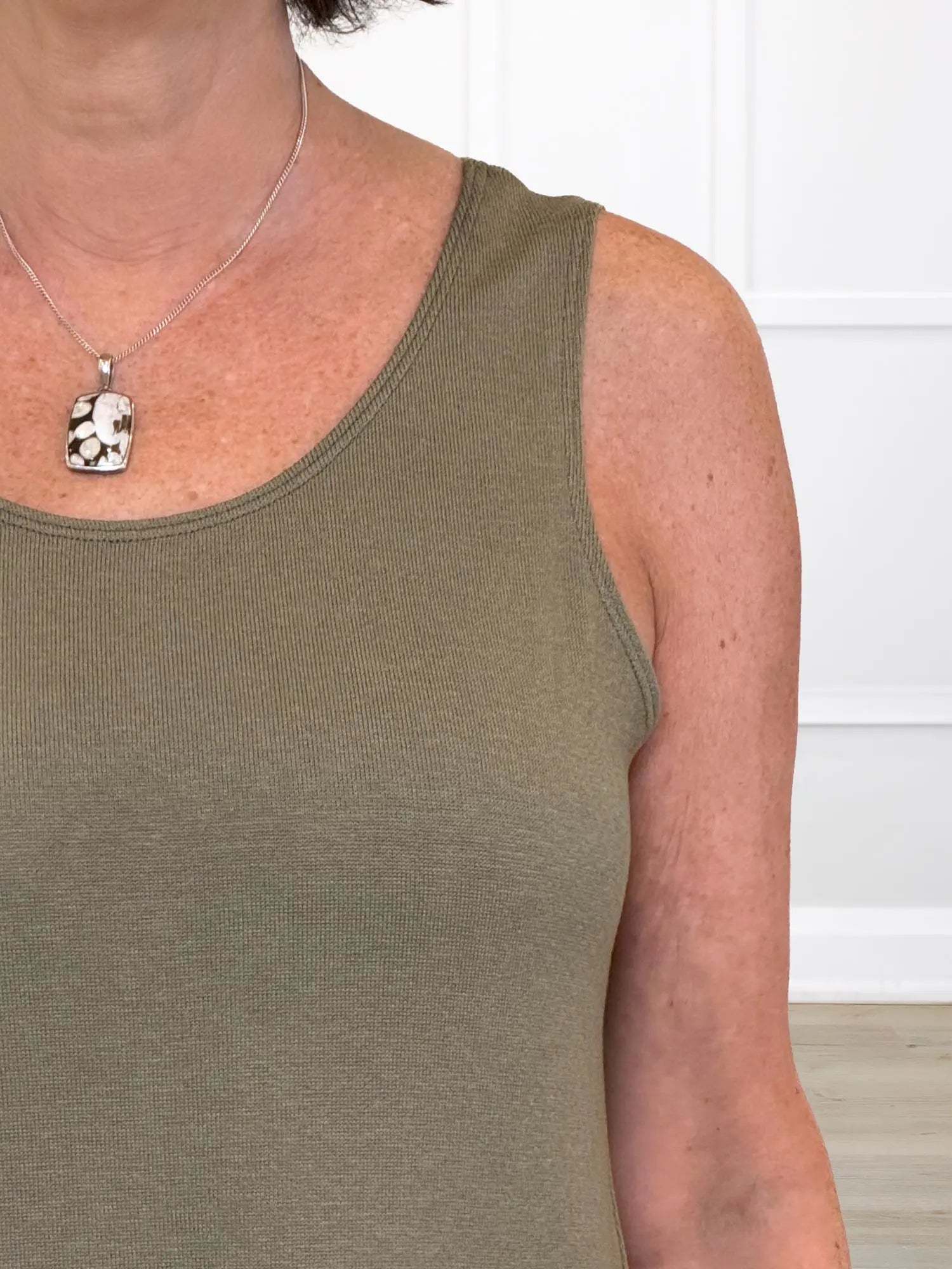 Ricki reversible neckline sweater knit tank for women in Thyme 