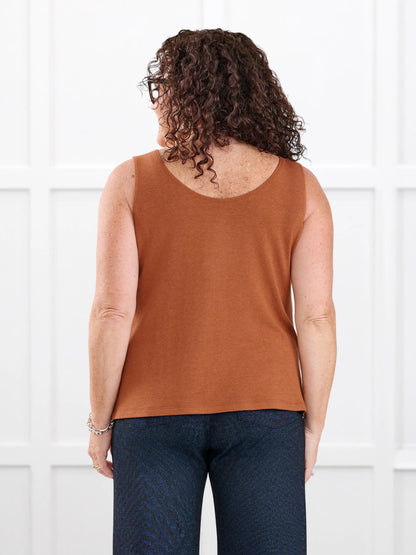 Ricki reversible neckline sweater knit tank for women in Rust on model Kerri, size M @Kerri-M 