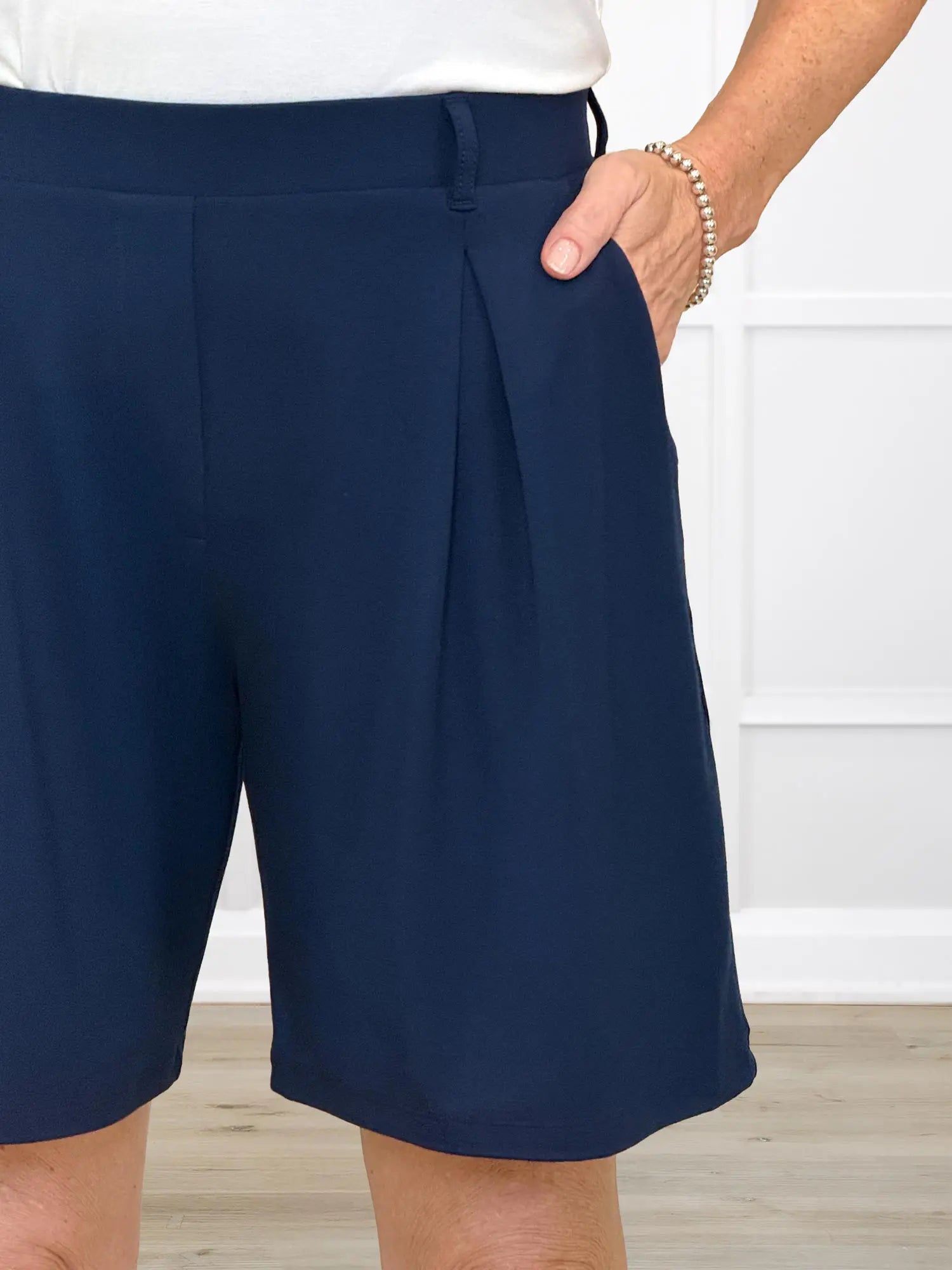 Saleema tailored pleated short for women in Navy 