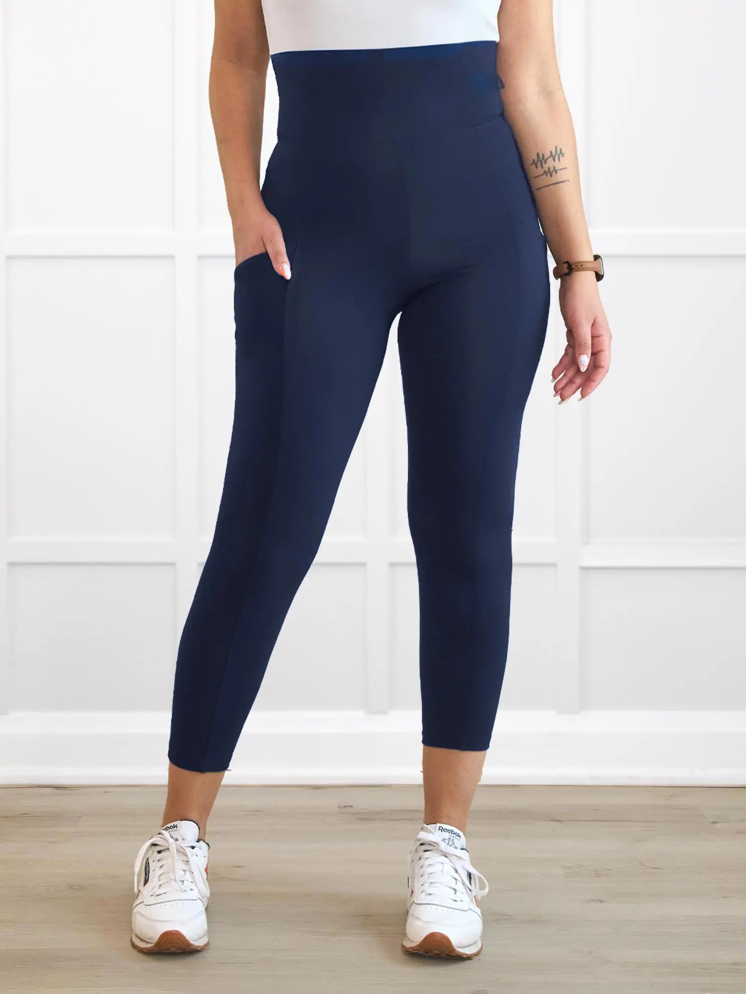 Seana high waisted pocket capri legging for women in Navy 