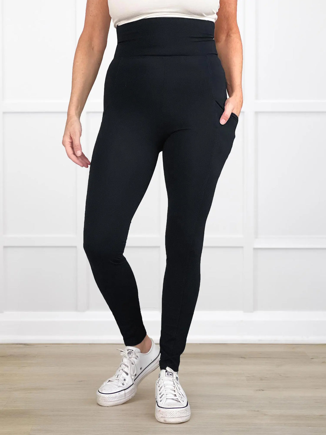 Seana high waisted pocket legging for women in Black 