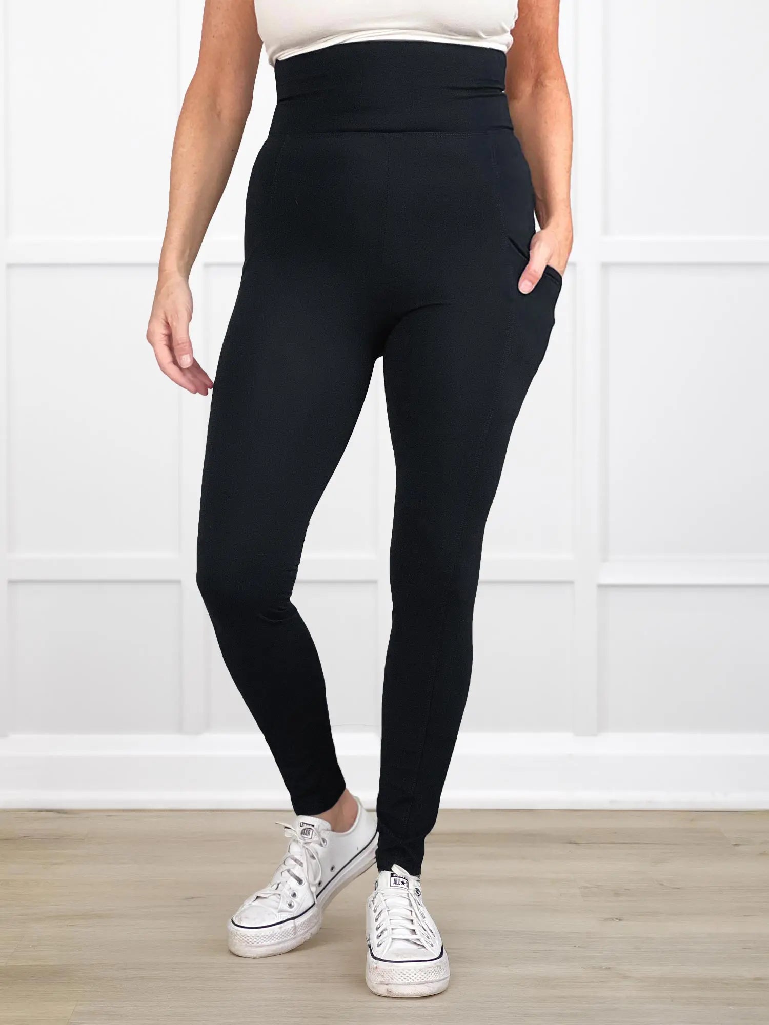 Seana high waisted pocket legging for women in Black 