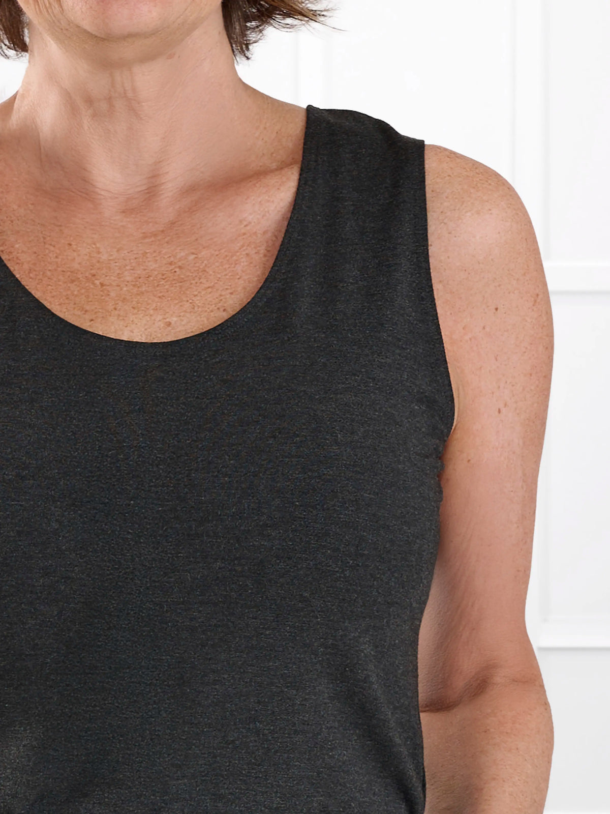 Shandra reversible neckline tank top for women in Charcoal 
