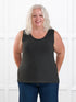Shandra reversible neckline tank top for women in Charcoal on model Colleen, size XXL Petite @Colleen-XXL-petite 