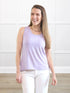 Shandra reversible neckline tank top for women in Lilac melange on model Lex, size XS Petite @Lex-XS-petite 