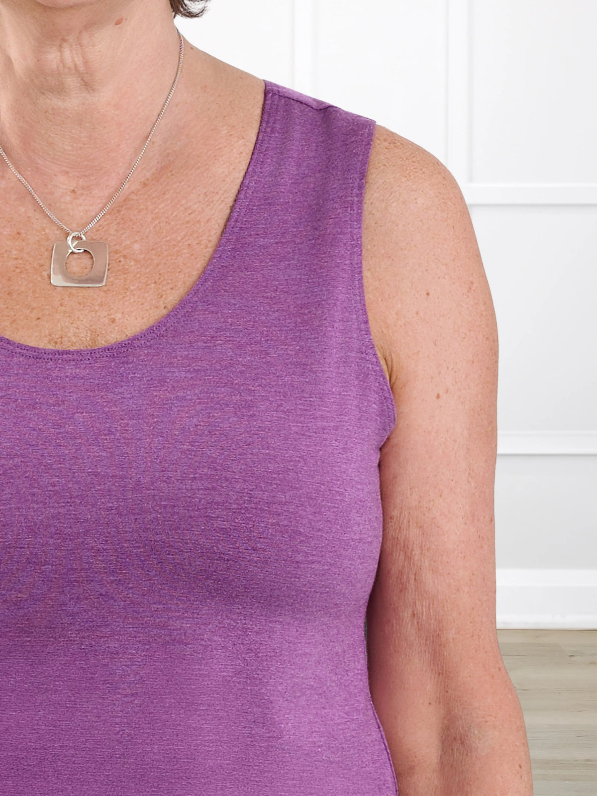 Shandra reversible neckline tank top for women in Lupin melange 