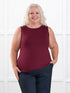 Shandra reversible neckline tank top for women in Merlot on model Colleen, size XXL Petite @Colleen-XXL-petite 