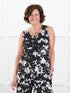 Shandra reversible neckline tank top in Moo’d bloom on model Donna, size S regular @Donna-S-regular 
