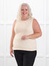 Shandra reversible neckline tank top for women in Shortbread on model Colleen, size XXL Petite @Colleen-XXL-petite 