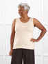 Shandra reversible neckline tank top for women in Shortbread on model Keethai, size M Regular @Keethai-M-regular 