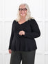 Sheera reversible neckline peplum top for women in Black on model Colleen, size XXL @Colleen-XXL 