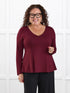 Sheera reversible neckline peplum top for women in Merlot on model Kerri, size M @Kerri-M 
