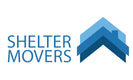 Logo of Shelter Movers with blue text and house icon on a white background