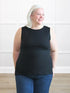 Shyanne reversible neckline side slit tank 00 in Black on model Colleen, size XXL Petite @Colleen-XXL-petite 