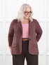 Sienna stretchy girlfriend blazer for women in Brown melange on model Colleen, size XXL @Colleen-XXL 