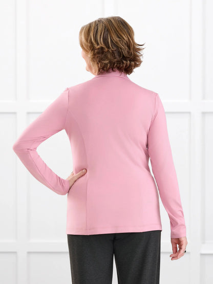 Sienna stretchy girlfriend blazer for women in Rosebud on model Donna, size S @Donna-S 