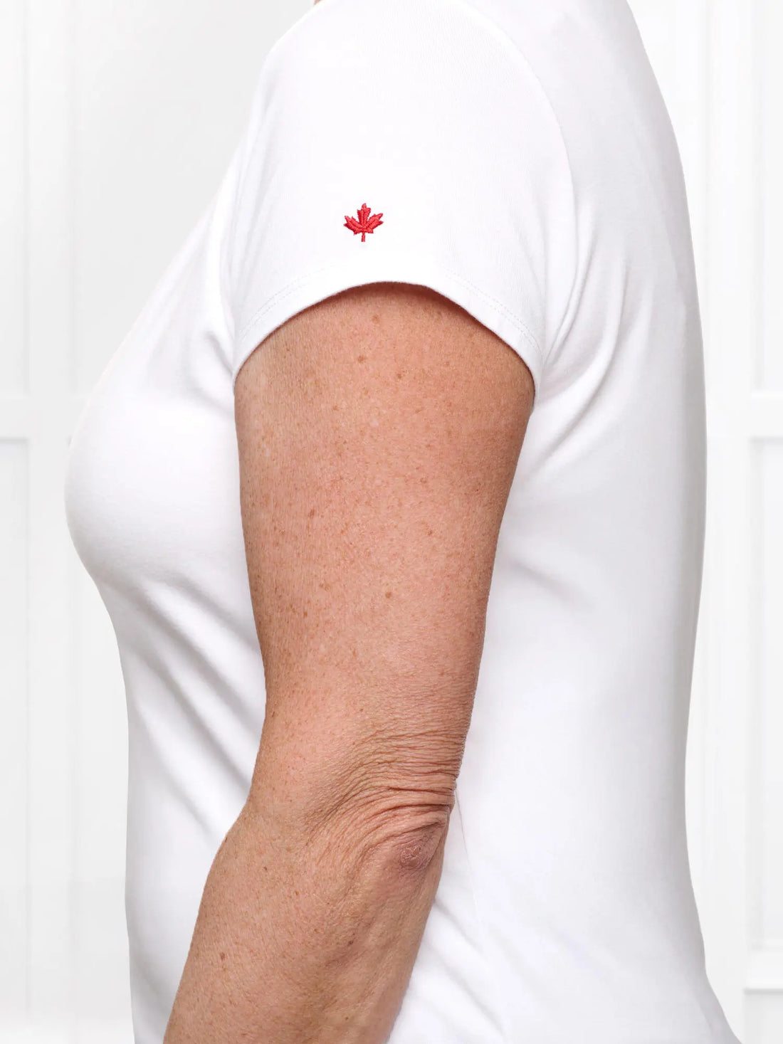 Sutton v neck maple leaf sleeve tee special edition for women in White with red leaf 