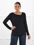 Tanna asymmetrical neckline top for women in Black on model Meron, size XS @Meron-XS 