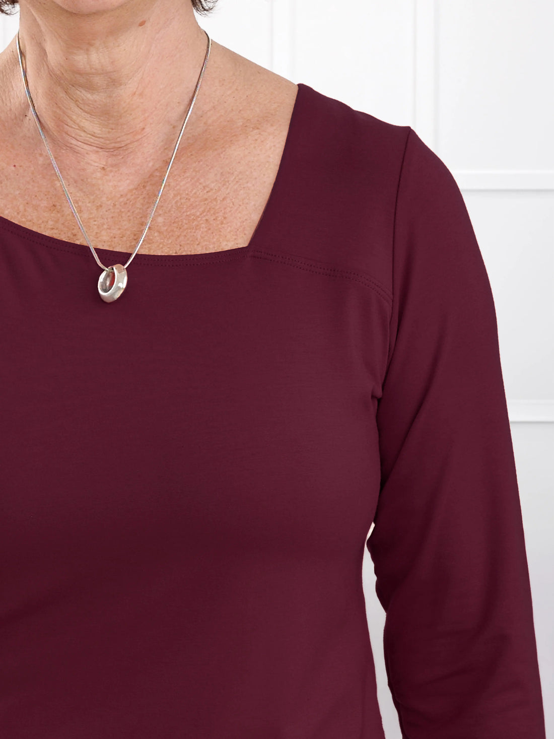 Tanna asymmetrical neckline top for women in Merlot 