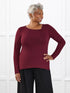 Tanna asymmetrical neckline top for women in Merlot on model Keethai, size M @Keethai-M 