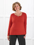 Tanna asymmetrical neckline top for women in Terracotta on model Donna, size S @Donna-S 