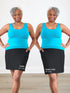 Tessa high waisted pocket skort for women in Black on model Keethai, size M @Keethai-M 