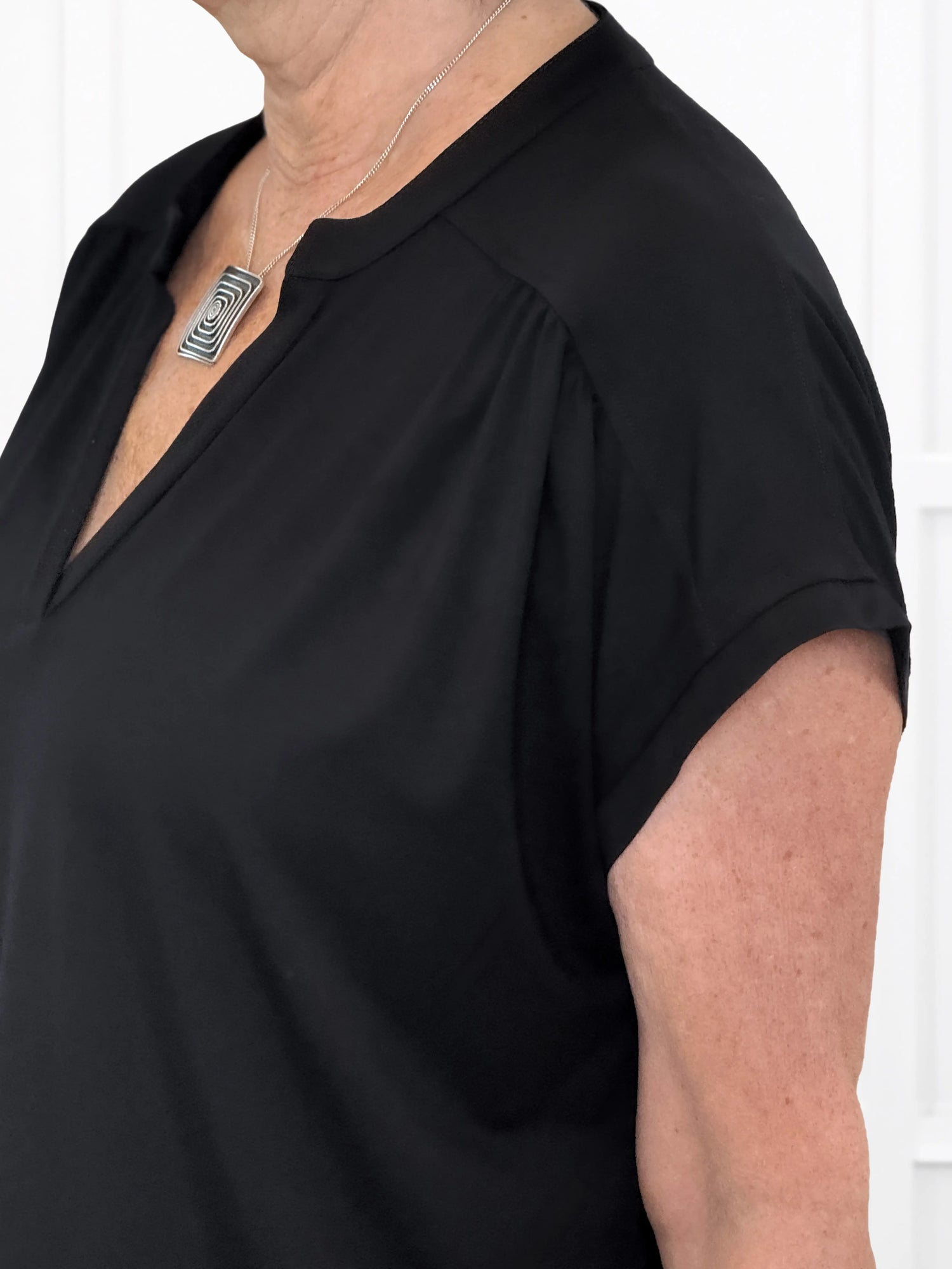 Triana ruched v neck dolman top for women in Black 