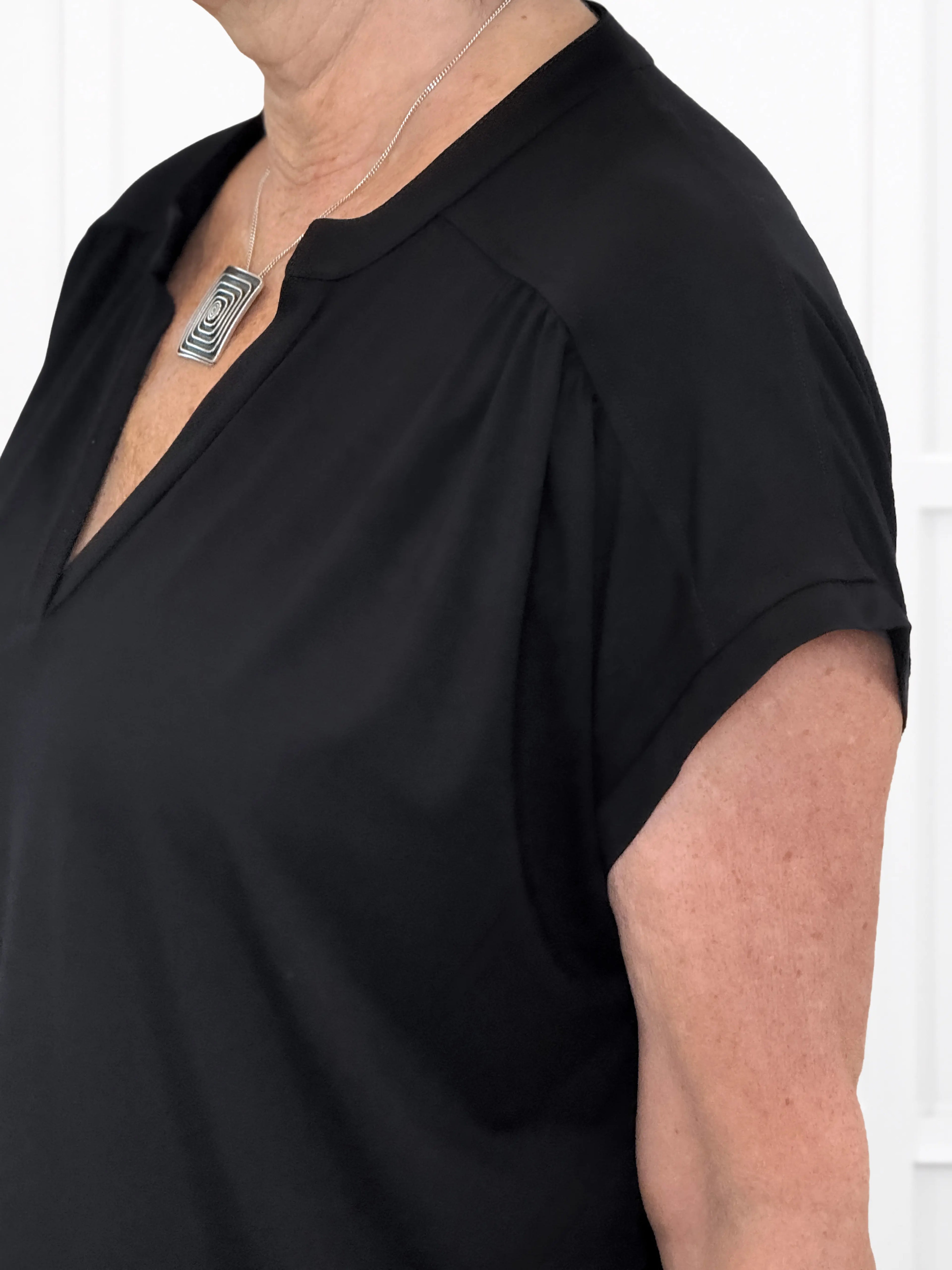 Triana ruched v neck dolman top for women in Black 