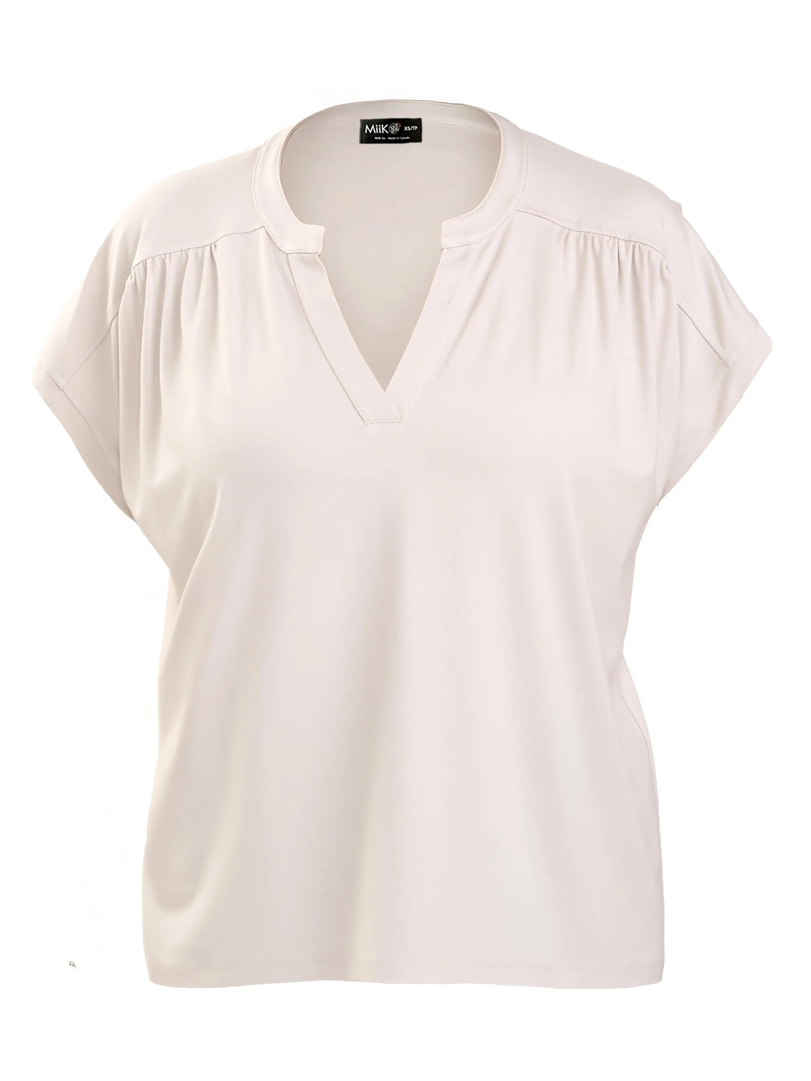 Triana ruched v neck dolman top for women in Sandstone 