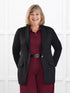 Trina relaxed tailored long blazer for women in Black on model Laurie, size XXL @Laurie-XXL 