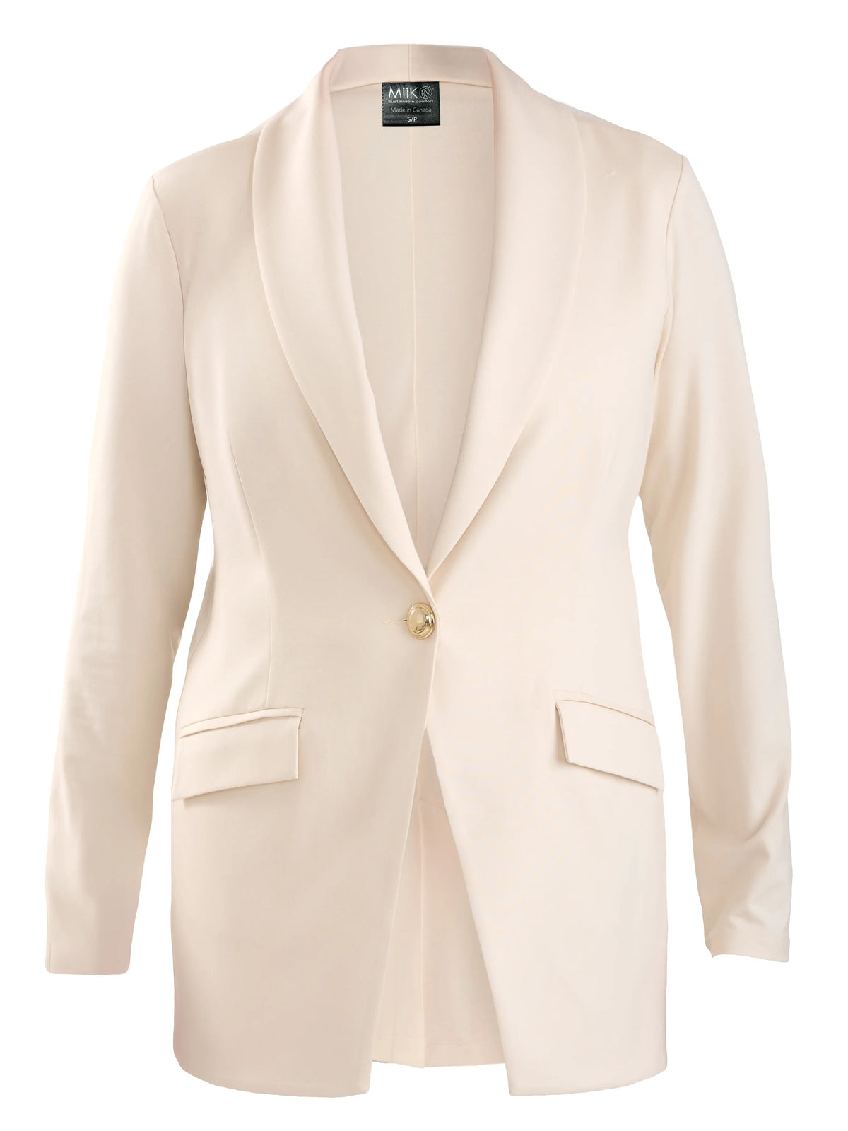 Trina relaxed tailored long blazer for women in Shortbread 