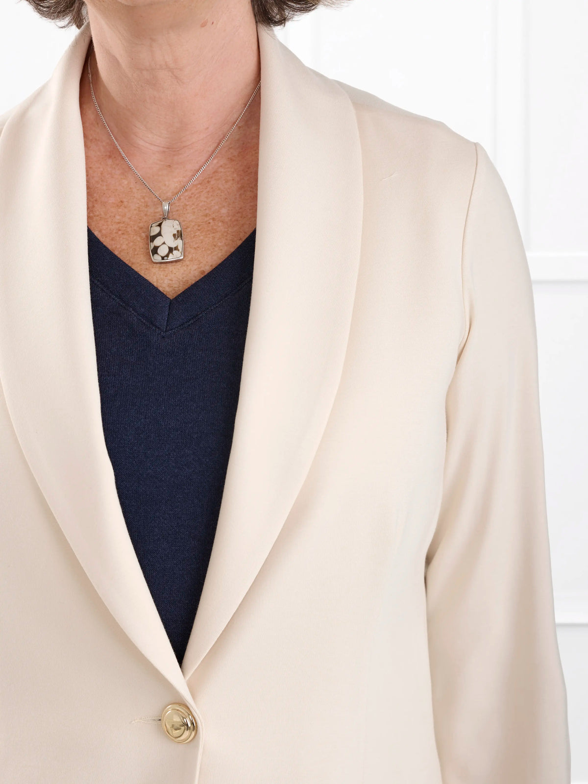 Trina relaxed tailored long blazer for women in Shortbread 