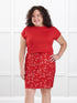 Vida pull on pencil skirt for women in Chili blossom on model Kerri, size M @Kerri-M 