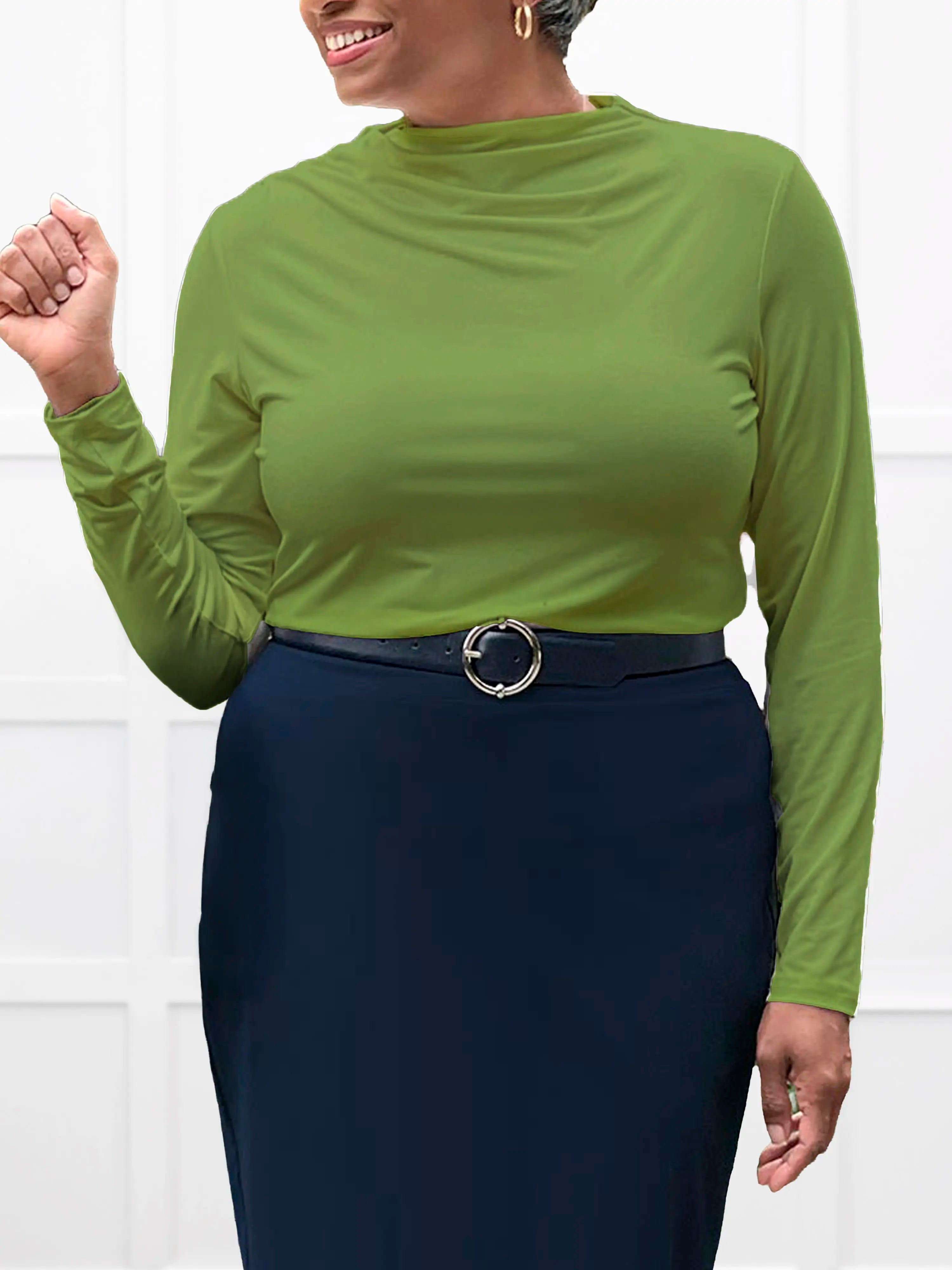 Wallace long sleeve draped blouse for women in Moss 