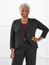 Wesley cropped waterfall cardigan for women in Charcoal on model Keethai, size M @Keethai-M 