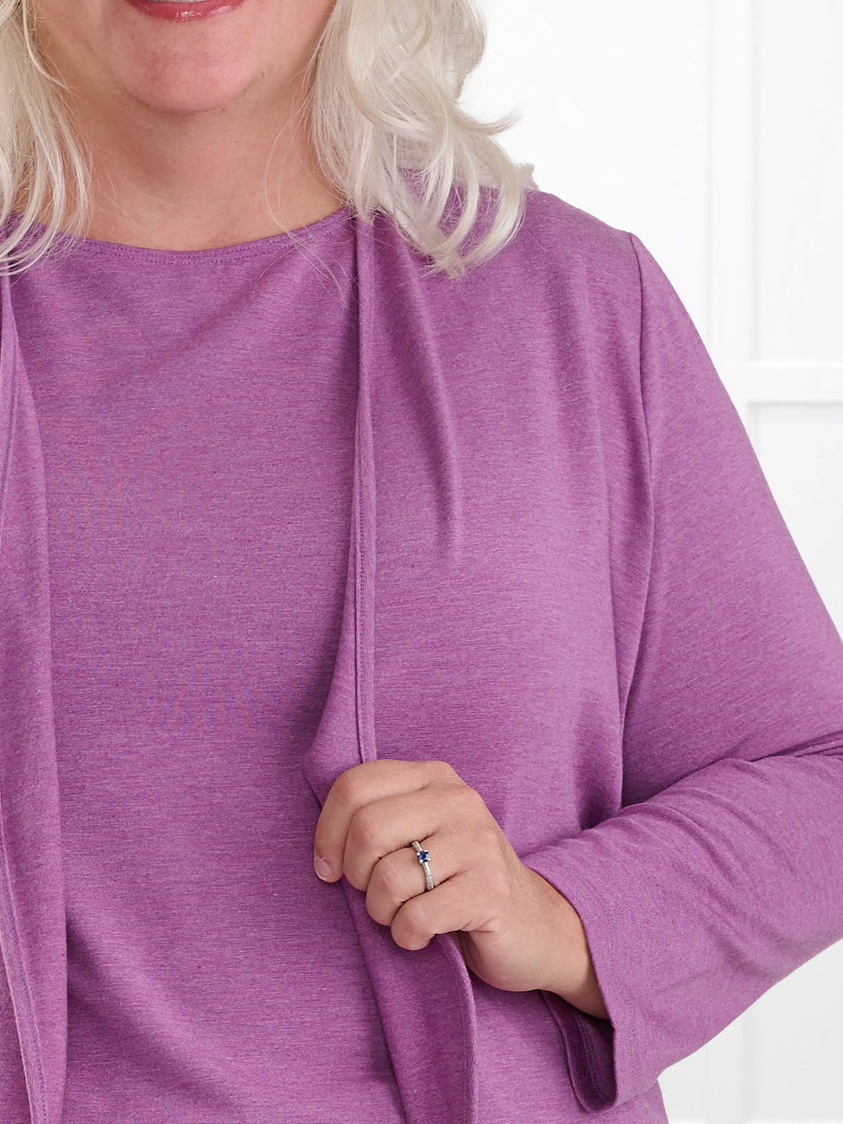 Wesley cropped waterfall cardigan for women in Lupin melange 