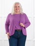 Wesley cropped waterfall cardigan for women in Lupin melange on model Colleen, size XXL @Colleen-XXL 