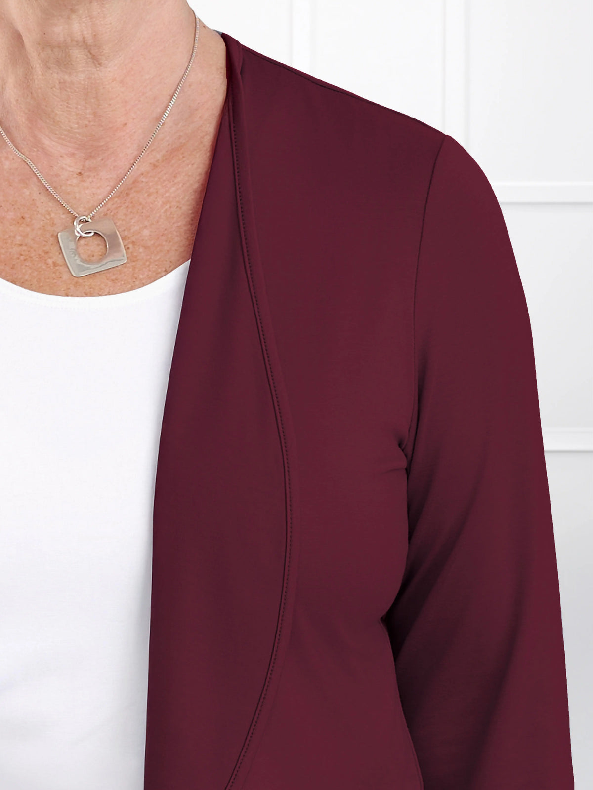 Wesley cropped waterfall cardigan for women in Merlot 