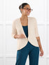 Wesley cropped waterfall cardigan for women in Shortbread on model Meron, size XS @Meron-XS 