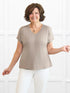 Zyla v neck dolman top for women in Portobello on model Donna, size S @Donna-S 