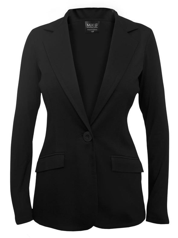 An off figure image of Miik's Danica lightweight tailored blazer in black