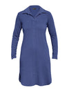 A close-up of Miik's Finian shirt collar long sleeve dress off figure