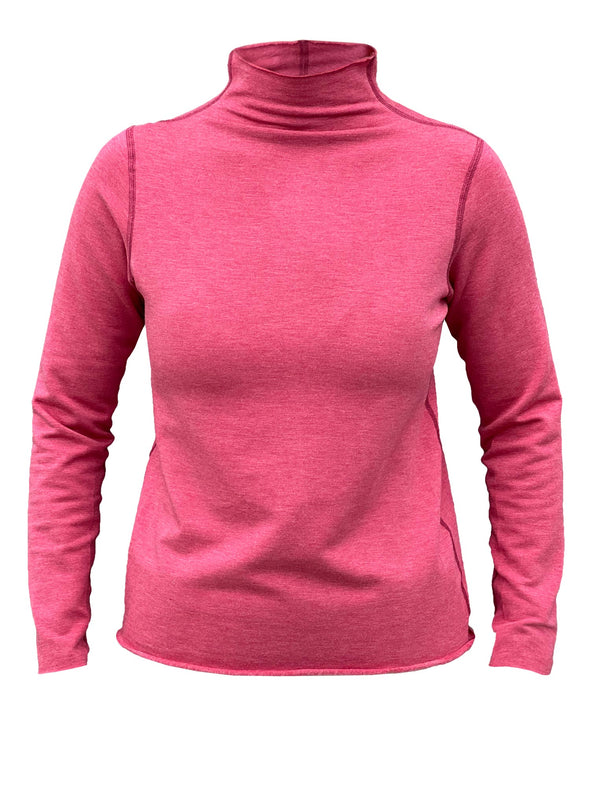 An off figure image of Miik's India reversible fleece funnel neck sweater in pomegranate