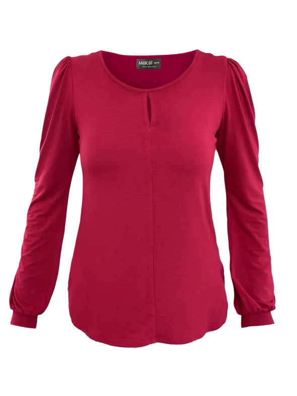Miik's off figure of Janette puff sleeve keyhole shirt in red